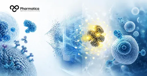 Pharmatica image of biological measurement, data, computing, and AI infrastructure supporting predictive biology.